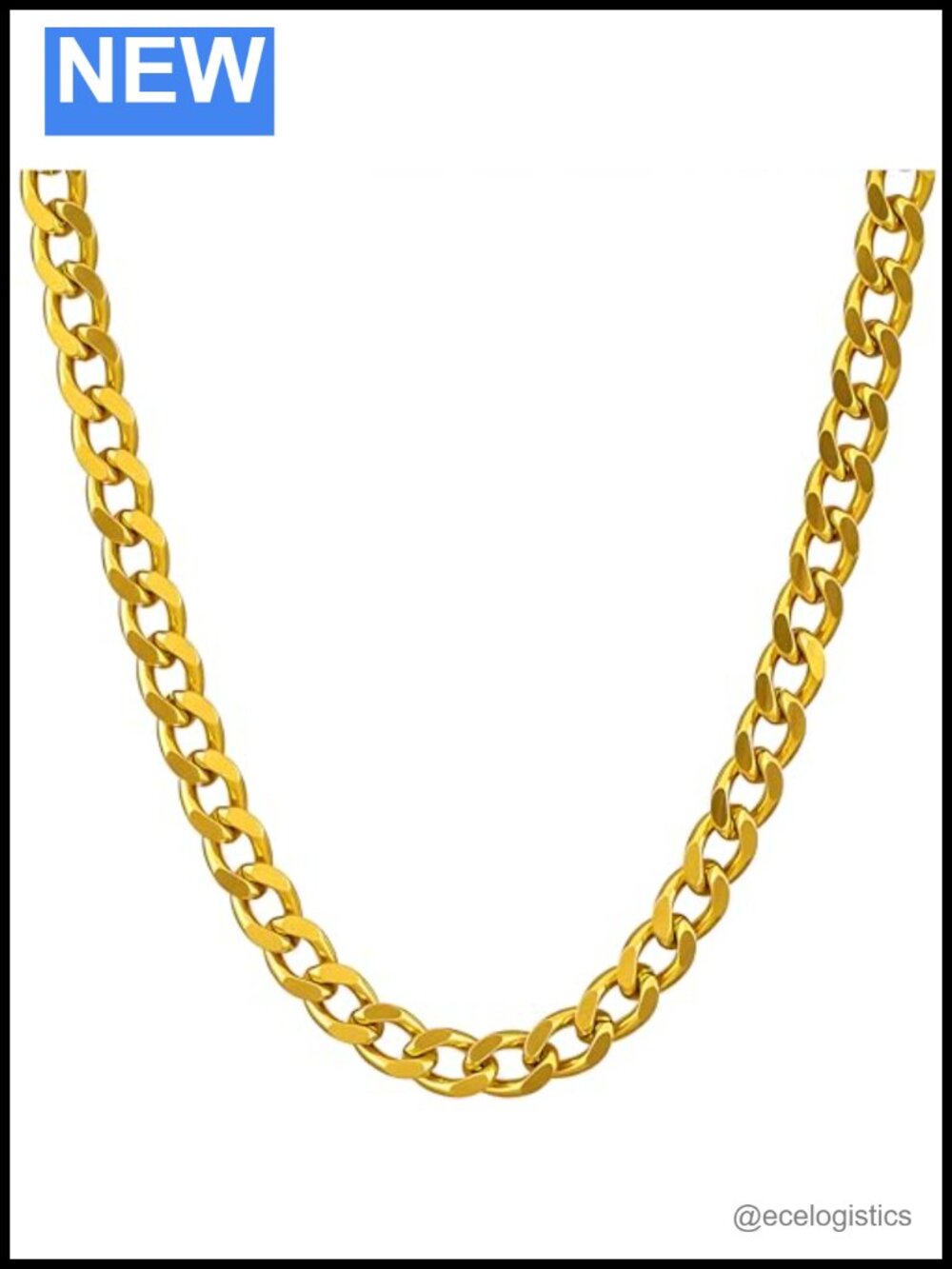 5mm Cuban Link Chain Necklace 24k Gold Plated Made in USA